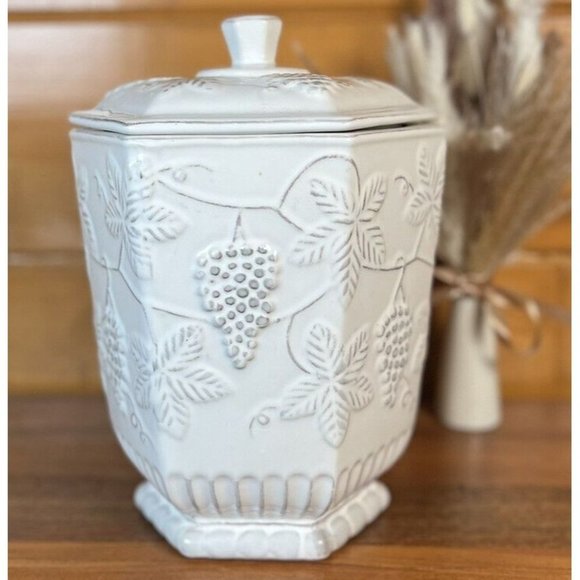 Pier 1 Imports Other - Pier 1 Imports Stoneware White Gray Cookie Jar Kitchen Canister 10"x7"